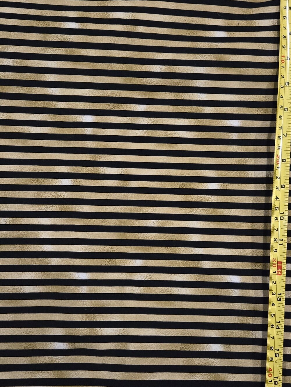 Knit Fabric: Black And Gold Stripe Cotton Lycra Stretch Fabric 100cmxWOF
